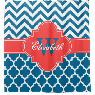 Rideaux De Douche Peacock Corail Bleu Rouge Marocain #5 Chevron 1IQR