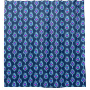 Rideaux De Douche Peacock Feathers, Navy et Pastel Blue