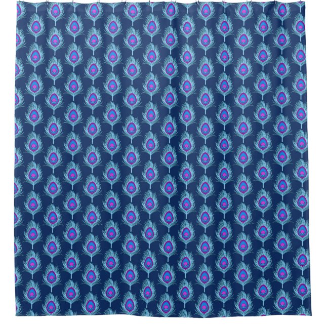 Rideaux De Douche Peacock Feathers, Navy et Pastel Blue (Devant)