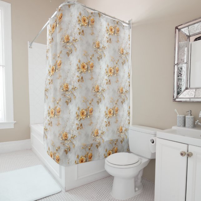 Rideaux De Douche Pearl Gold Roses Floral (En situation)