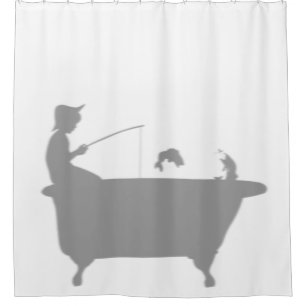 Rideaux De Douche Pêche Poisson Garçon Derrière Bain Silhouette Ombr