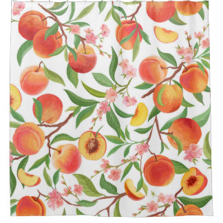 Rideaux De Douche Pêcher le Motif Vintage de fruits tropicaux.