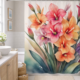 Rideaux De Douche Peinture à l'aquarelle de Glaïeuls