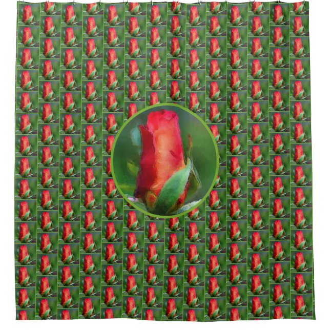 Rideaux De Douche Peinture à l'aquarelle rouge Rosebud (Devant)