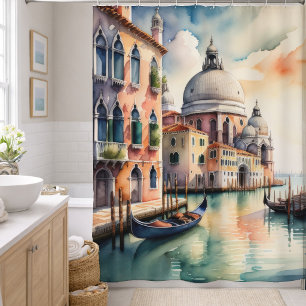 Rideaux De Douche Peinture à l'aquarelle Scène de la ville de Venise