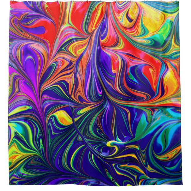 Rideaux De Douche Peinture abstraite violette et orange verte (Devant)