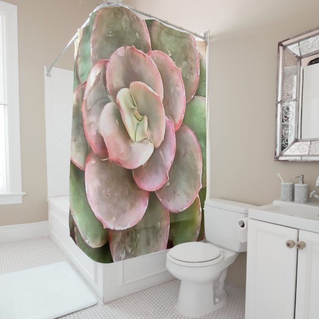 Rideaux De Douche Peinture acrylique Succulente Echeveria Cactus (En situation)