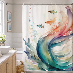 Rideaux De Douche Peinture aquarelle de poissons abstrait II