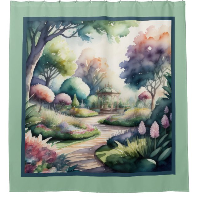 Rideaux De Douche Peinture aquarelle du paysage du jardin (Devant)
