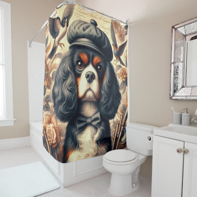 Rideaux De Douche Peinture Cavalier King Charles Spaniel (En situation)
