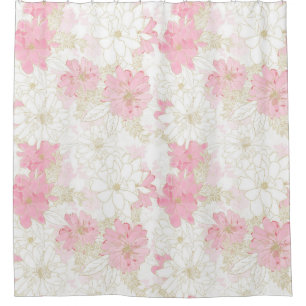Rideaux De Douche Peinture d'aquarelle florale élégante rose et or