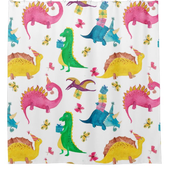 Rideaux De Douche Peinture d'aquarelle motif transparent avec dinosa (Devant)