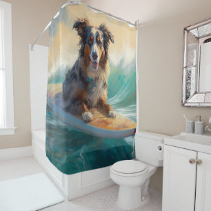Rideaux De Douche Peinture de surf de plage de berger australien