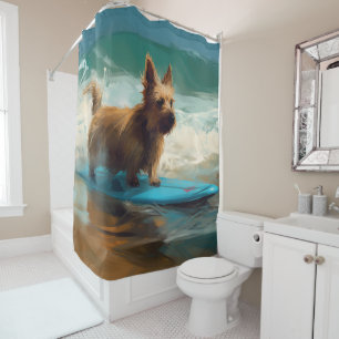 Rideaux De Douche Peinture de surf de plage de Terrier australien