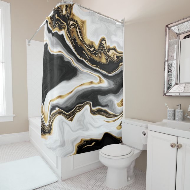 Rideaux De Douche Peinture en marbre doré moderne esthétique (En situation)