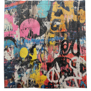 Rideaux De Douche Peinture Murale de Rue avec Coulures Superposées &