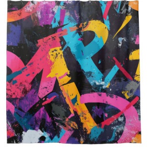 Rideaux De Douche Peinture Murale de Rue avec Coulures Superposées &