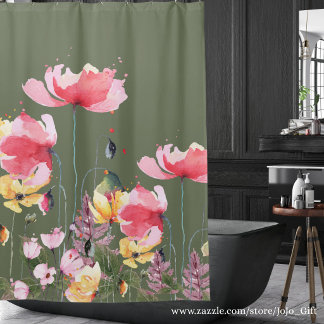 Rideaux De Douche Peinture naturelle artistique aquarelle florale gr
