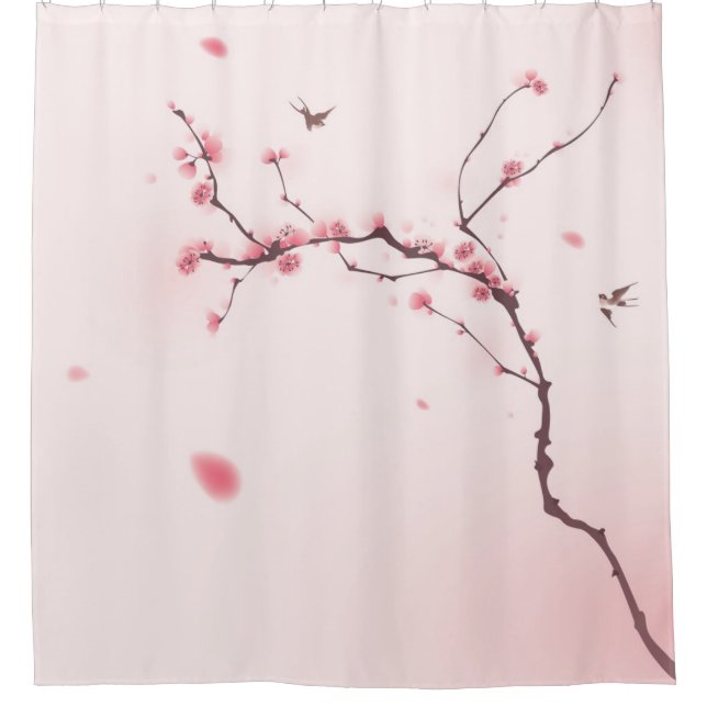Rideaux De Douche Peinture orientale de style, fleurs de cerisier (Devant)