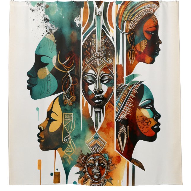Rideaux De Douche Peinture Tribale Africaine, Art Contemporain (Devant)