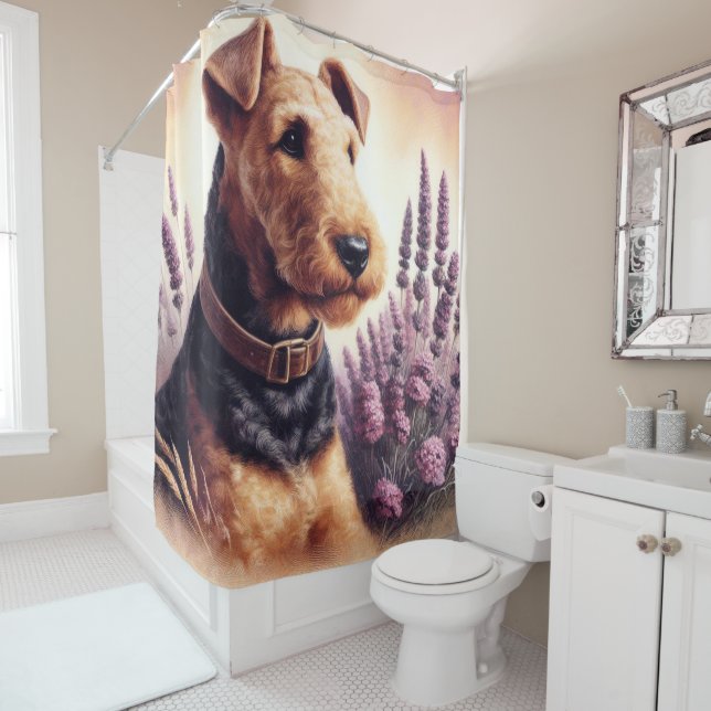 Rideaux De Douche Peinture vintage Airedale Terrier (En situation)
