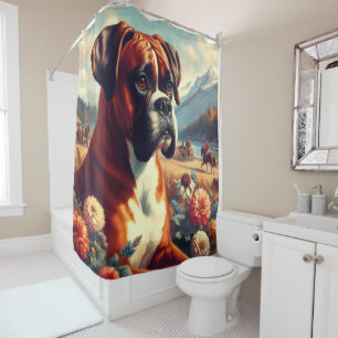 Rideaux De Douche Peinture vintage de chien de boîte
