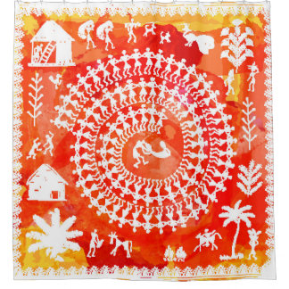 Rideaux De Douche Peinture Warli - main dessinée traditionnelle l'An