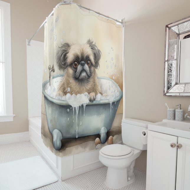 Rideaux De Douche Pekingese Dans La Baignoire Aquarelle Chien Art Do (En situation)