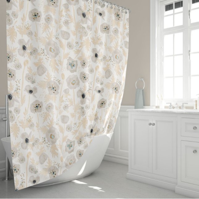 Rideaux De Douche Pépites Aquarelle gris jaune Imprimer (Poppies Yellow Gray Watercolor Floral Print Shower Curtain from Studio Posies)