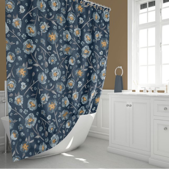 Rideaux De Douche Pépites bleu Floral (Poppies Blue Floral Pattern Shower Curtain from Studio Posies.)