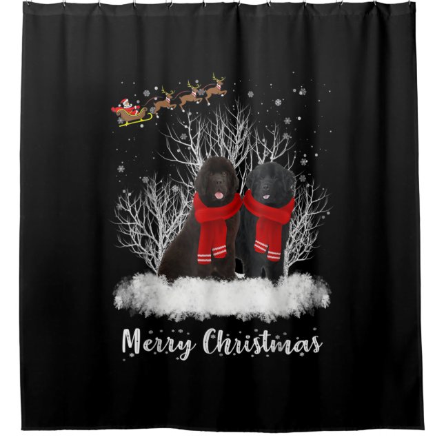 Rideaux De Douche Père Noël Newfoundland Couple Joyeux cadeau de chi (Devant)