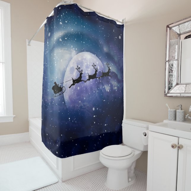 Rideaux De Douche Père Noël Sleigh | Imaginaire Galaxy Christmas Nig (En situation)