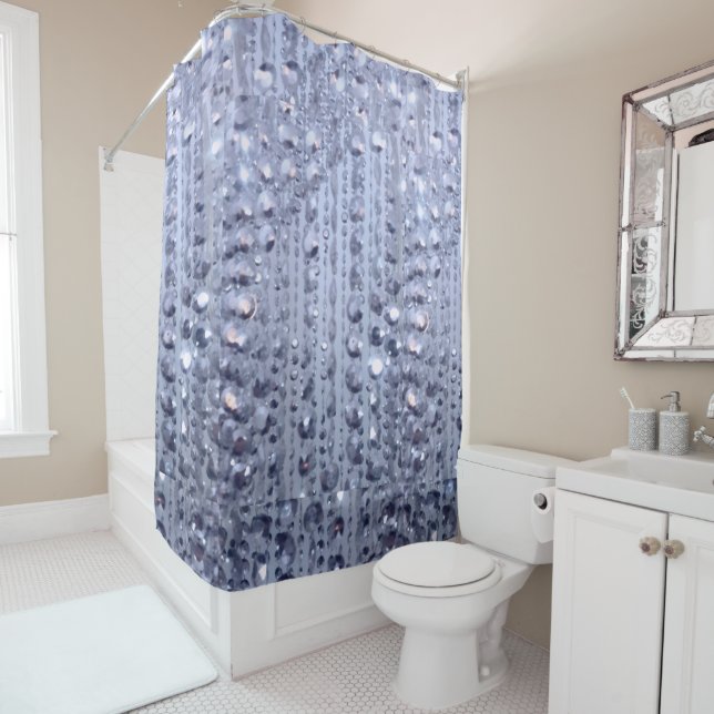 Rideaux De Douche Perles bleues brillantes (En situation)