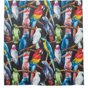 Rideaux De Douche Perroquet : papier peint d'aquarelle tropicale.