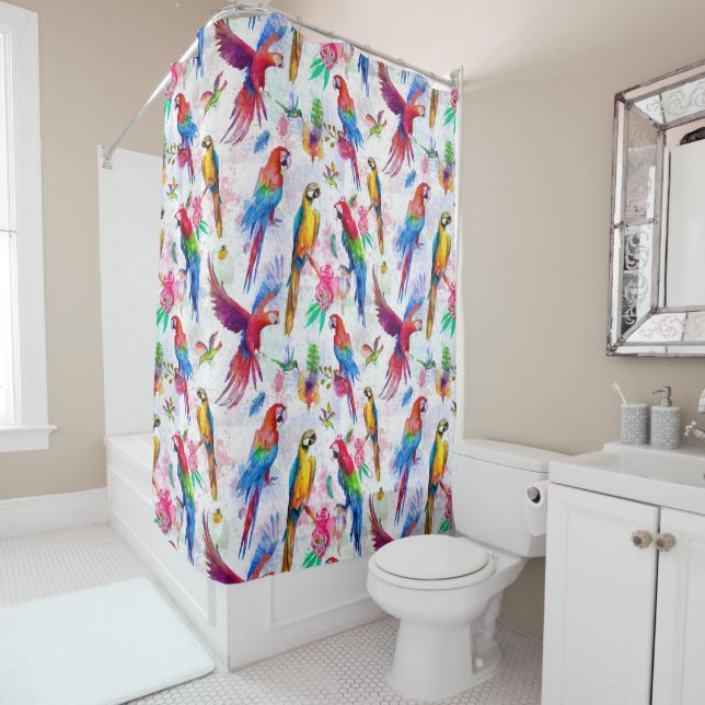 Rideaux De Douche Perroquets de style d'aquarelle (En situation)