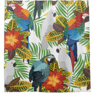 Rideaux De Douche Perroquets tropicaux, motif vintage sans soudure.