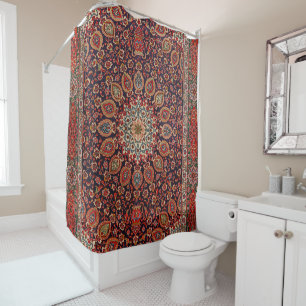 Rideaux De Douche Perse Tabriz Noir Radial Géométrique