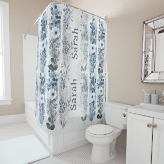 Rideaux De Douche Personalized Floral Shower Curtain with Name