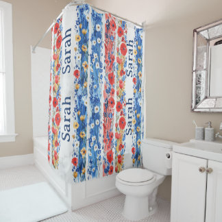 Rideaux De Douche Personalized Floral Shower Curtain with Name