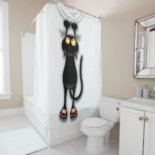 Rideaux De Douche Personnage de chat drôle grattant le tissu