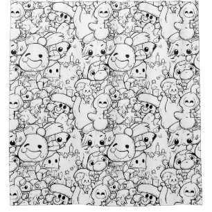 Rideaux De Douche Personnages mignons Kawaii Doodle (1)