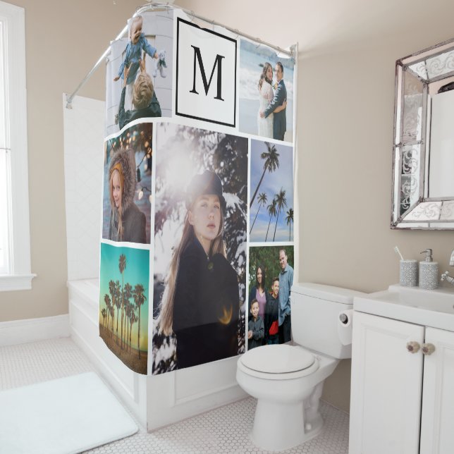 Rideaux De Douche Personnalisé 7 Photo Personnalisé Monogramme Chic (En situation)
