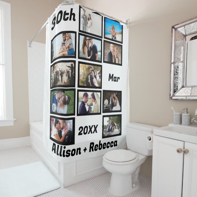 Rideaux De Douche Personnalisé Anniversaire Mariage moderne 12 Photo (En situation)