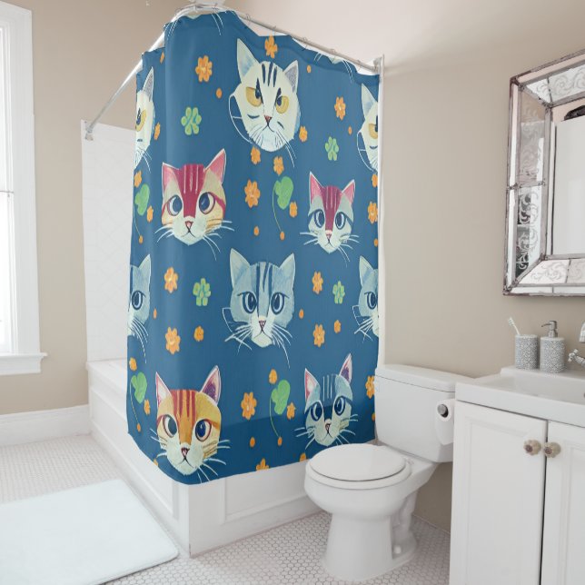 Rideaux De Douche Personnalisé Cute Cat Photo Motif Personnalisé (En situation)
