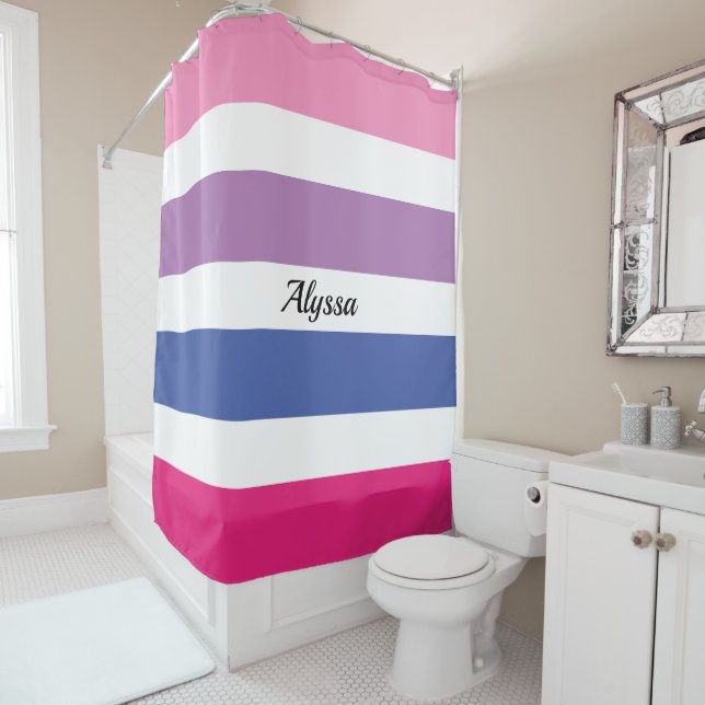 Rideaux De Douche Personnalisé en rose rayé (En situation)