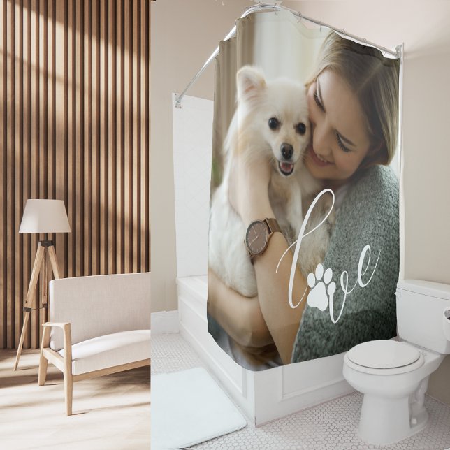 Rideaux De Douche Personnalisé fille amour chien Empreintes de patte (Créateur téléchargé)