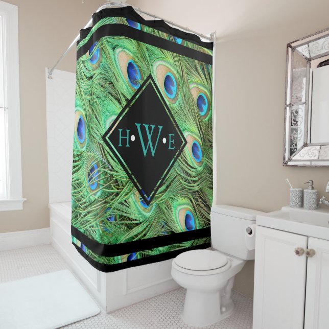 Rideaux De Douche Personnalisé - Plumes Peacock Classiques (En situation)