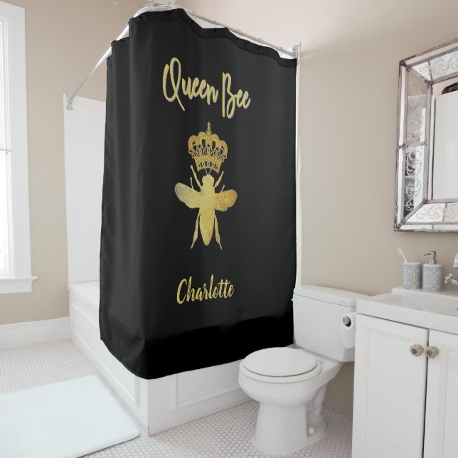 Rideaux De Douche Personnaliser esthétique QUEEN BEE Or & Noir Moder (En situation)