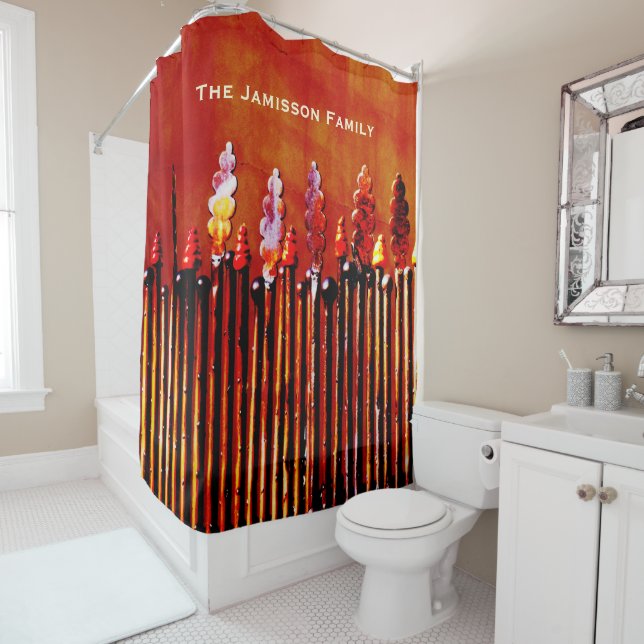 Rideaux de douche Personnalisés Bougies Métallique (En situation)