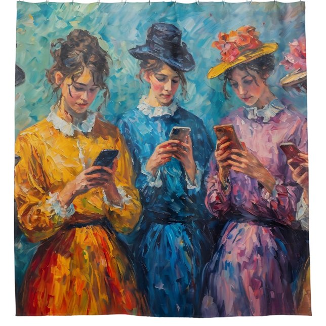 Rideaux De Douche Personnes du 19e siècle utilisant des smartphones (Devant)